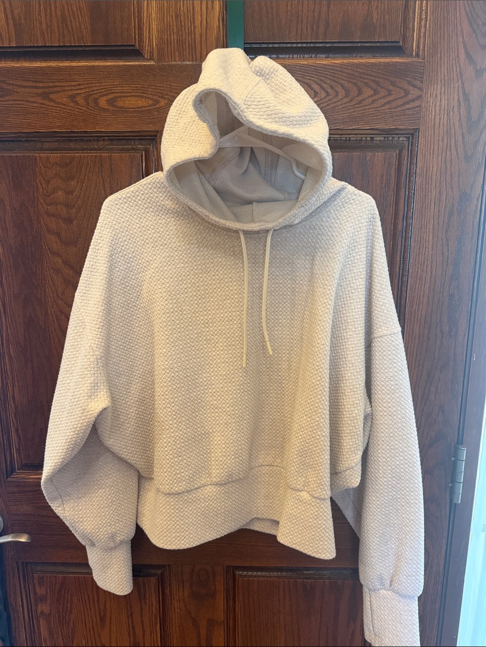 Women’s Cream textured funnel neck Hooded sweatshirt